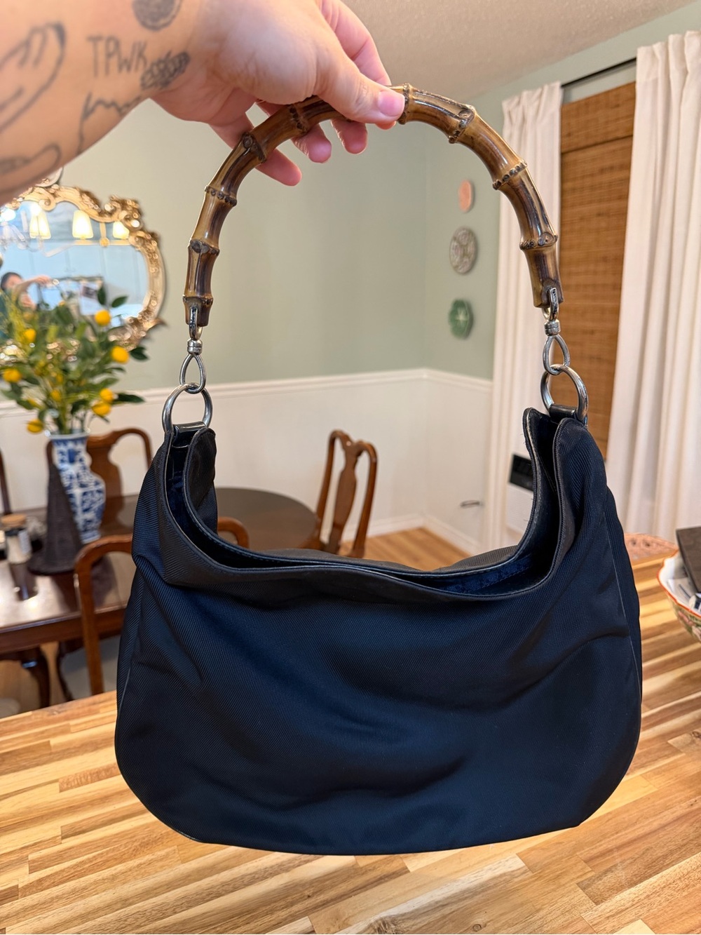 Authentic Vintage Gucci Bamboo Nylon Hobo Bag in Black